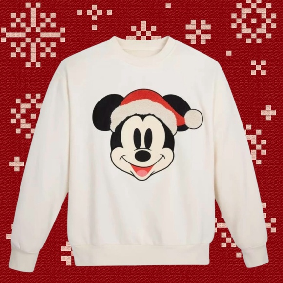 Disney Santa Mickey Mouse Holiday Adult Sweatshirt - Picture 1 of 13